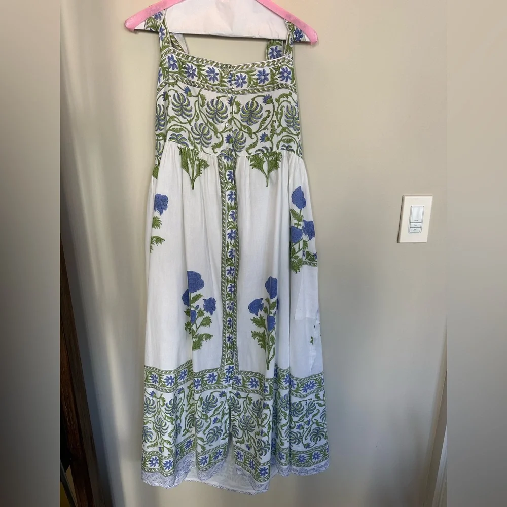 Juliet Dunn Tie Shoulder Midi Dress. Blue/White Floral. M. EUC - Picture 4 of 10